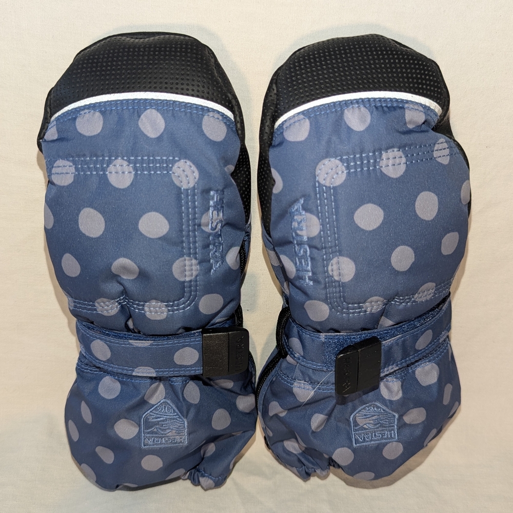 Hestra Size 4 Waterproof Insulated Blue and Gray Polka Dot Kids Mittens